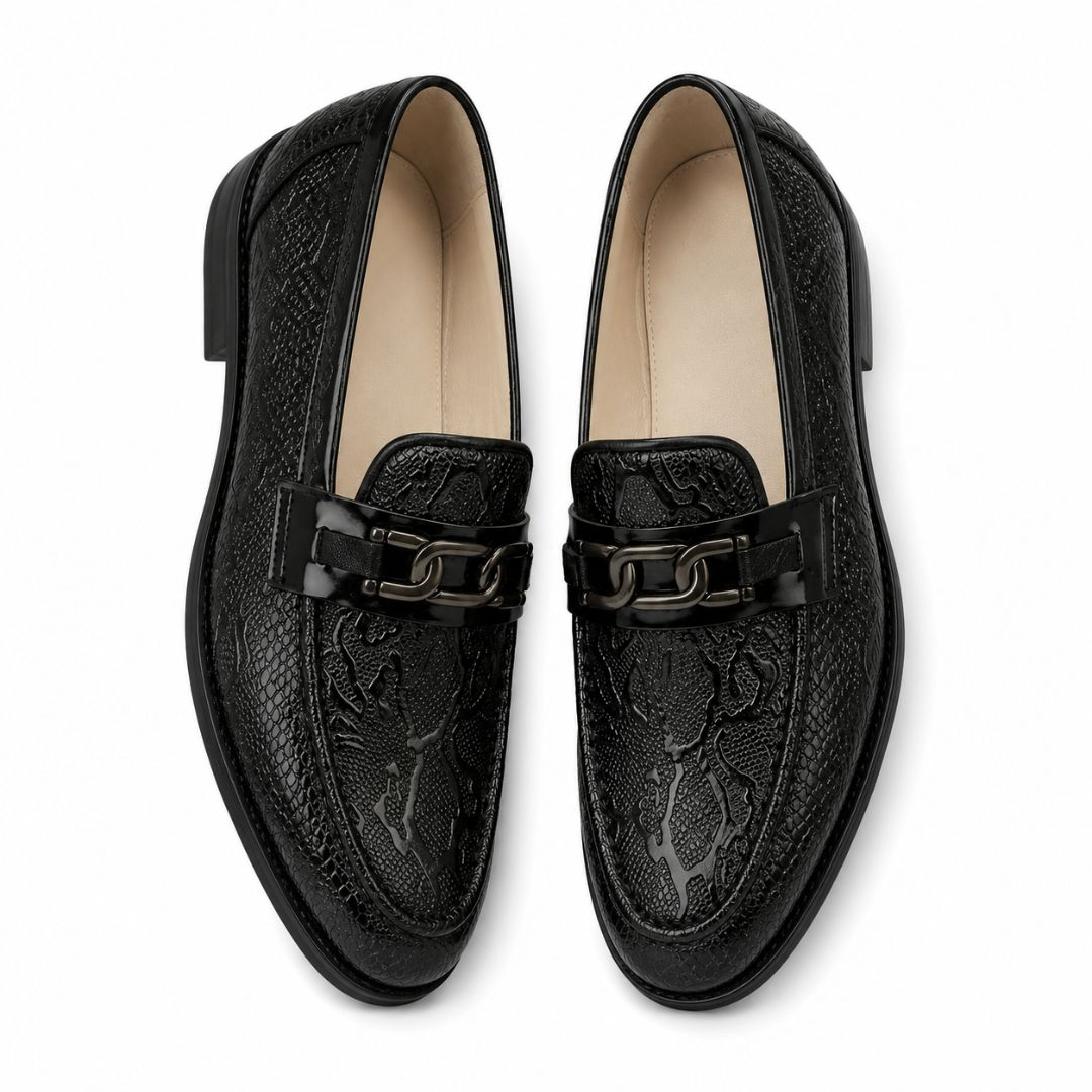 Mens Black Genuine Leather Bit Loafers